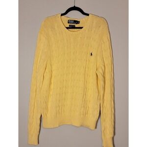 Polo Ralph Lauren Cable Knit Crewneck Beige Cotton Pullover Jumper Size XL Men's